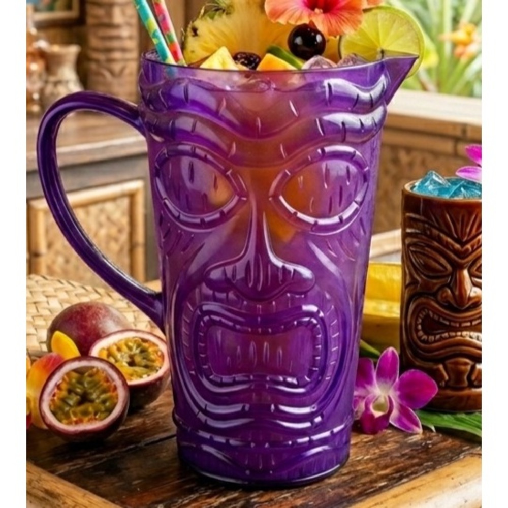 Purple Tiki Pitcher Acrylic Plastic Tropical Barware Luau Party Drinkware 9 inch